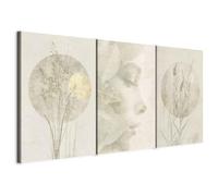 murando - Tableau triptyque mural Ensemble 120x60 cm (3 pièces de 40x60 cm chacune) - Impression sur toile avec cadre pour salon et - Portrait de nature - profil féminin - lune a-H-10157-b-a