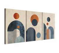 murando - Tableau triptyque mural Ensemble 120x60 cm (3 pièces de 40x60 cm chacune) - Impression sur toile avec cadre pour salon et chambre - Motifs bleu marine - Bauhaus fond beige a-H-10122-b-a