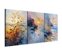 murando - Tableau triptyque mural Ensemble 180x90 cm (3 pièces de 60x90 cm chacune) - Impression sur toile avec cadre pour salon et chambre - Plage et mer - une vision picturale c-H-10076-b-a