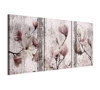 murando - Tableau triptyque mural Ensemble 180x90 cm (3 pièces de 60x90 cm chacune) - Impression sur toile avec cadre pour salon et chambre - Fleurs de magnolia sur bois vintage b-C-0374-b-q