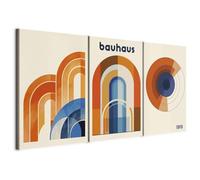 murando - Tableau triptyque mural Ensemble 180x90 cm (3 pièces de 60x90 cm chacune) - Impression sur toile avec cadre pour salon et chambre - Formes orange et bleues - Design Bauhaus a-H-10130-b-a