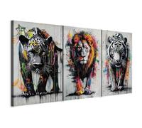 murando - Tableau triptyque mural Ensemble 60x30 cm (3 pièces 20x30 cm chacune) - Impression sur toile pour salon et - Street Beasts - Jaguar, Lion et Tigre dans des graffitis colorés g-H-10130-b-a