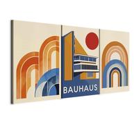murando - Tableau triptyque mural ensemble de 3 pièces 120x60 cm - Impression sur toile avec cadre pour salon et chambre - Motifs orange et bleu - Bauhaus a-H-10129-b-a