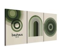 murando - Tableau triptyque mural ensemble de 3 pièces 120x60 cm - Impression sur toile avec cadre pour salon et chambre - Formes vertes - inspirations minimalistes du Bauhaus a-H-10131-b-a