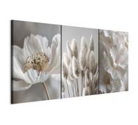 murando - Tableau triptyque mural ensemble de 3 pièces 60x30 cm - Impression sur toile avec cadre pour salon et chambre - Harmonie de la nature - fleurs blanches et herbes légères b-H-10168-b-a