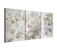 murando - Tableau triptyque mural ensemble de 3 pièces 60x30 cm - Impression sur toile avec cadre pour salon et chambre - L'élégance naturelle - fleurs et feuilles pastel b-H-10216-b-a