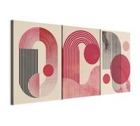 murando - Tableau triptyque mural ensemble de 3 pièces 60x30 cm - Impression sur toile pour salon et chambre - Graphismes géométriques - compositions roses inspirées du Bauhaus a-H-10121-b-a