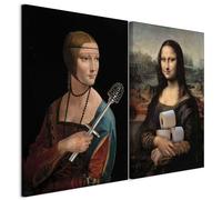 murando - Tableaux d'art décoratif 120x90 cm de 2 pièces de 60x90 cm chacune - e peinture - Humour de la Renaissance La Joconde avec du papier et la Dame avec une brosse de toilette h-C-10067-b-a