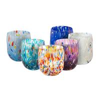 MurArt Carafes de Murano Ensemble de 6 verres de 400ml Collection Onde en verre soufflé à la main fabriqué artisanalement en Italie (Mélange, 6 verres)