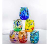 MurArt Gobelets de Murano. B12 DECORO MG. Lot de 6 verres de 250 ml.Alt 11 cm. En verre soufflé, travaillé à la main à la main. Fabriqué en Italie. (mixte, gobelets)