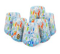 MurArt Murano Lot de 6 verres de 300 ml en verre soufflé à la main fabriqués à la main, fabriqués en Italie B8 (Azurro, verres à eau 6 pièces)
