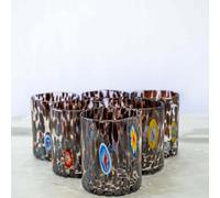 MurArt Murano Lot de 6 verres de 400 ml Collection Tower en verre soufflé à la main en fabrication artisanale Fabriqué en Italie (noir, verre 6 pièces)