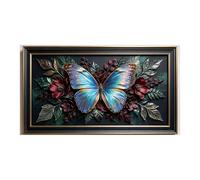 Murasolite Décoration murale 3D encadrée avec motif papillon bleu et floral - Effet relief botanique - Grande taille - Auto-adhésif et amovible - Pour salon, chambre à coucher, bureau