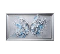 Murasolite Décoration murale 3D encadrée avec papillon en cristal argenté - Effet 3D abstrait moderne - Grande taille - Auto-adhésif et amovible - Pour salon, chambre à coucher, bureau
