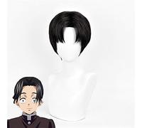 Murata Perruque de cosplay Kimetsu No Yaiba Tueur de démons Noir Séparé au milieu Perruque synthétique résistante à la chaleur Pelucas