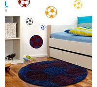 Muratap Tapis pour Chambre d'enfant Tapis de Jeu Football - Salle de Jeux Chambre d'enfant Chambre d'adolescent Garçons Filles Sport Décoration - Taille : 120 cm - Rond - Couleur : Bleu/Violet