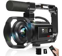 MURAUX Caméscope vidéo 8K 64MP avec vision nocturne infrarouge pour YouTube écran 3" WiFi Caméscope 18 × Zoom Caméra de vlogging avec microphone, stabilisateur, pare-soleil, carte SD 64 Go, une