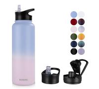 MURBONE Gourde en Acier Inoxydable 1.2L(+2 Bouchons) avec Paille Amovible,Bouteille Isotherme Sans BPA Thermos Double Paroi Sous Vide Étanche,anti-fuite,pour le Sport et Voyage
