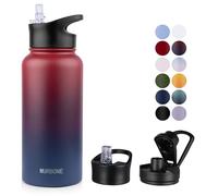 MURBONE Gourde en Acier Inoxydable 1L(+2 Bouchons) avec Paille Amovible,Bouteille Isotherme Sans BPA Thermos Double Paroi Sous Vide Étanche,anti-fuite,pour le Sport et Voyage