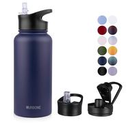 MURBONE Gourde en Acier Inoxydable 1L(+2 Bouchons) avec Paille Amovible,Bouteille Isotherme Sans BPA Thermos Double Paroi Sous Vide Étanche,anti-fuite,pour le Sport et Voyage