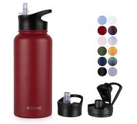 MURBONE Gourde en Acier Inoxydable 1L(+2 Bouchons) avec Paille Amovible,Bouteille Isotherme Sans BPA Thermos Double Paroi Sous Vide Étanche,anti-fuite,pour le Sport et Voyage