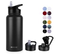 MURBONE Gourde en Acier Inoxydable 1L(+2 Bouchons) avec Paille Amovible,Bouteille Isotherme Sans BPA Thermos Double Paroi Sous Vide Étanche,anti-fuite,pour le Sport et Voyage