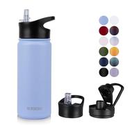 MURBONE Gourde en Acier Inoxydable 500ml(+2 Bouchons) avec Paille Amovible,Bouteille Isotherme Sans BPA Thermos Double Paroi Sous Vide Étanche,anti-fuite,pour le Sport et Voyage