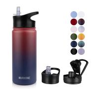 MURBONE Gourde en Acier Inoxydable 500ml(+2 Bouchons) avec Paille Amovible,Bouteille Isotherme Sans BPA Thermos Double Paroi Sous Vide Étanche,anti-fuite,pour le Sport et Voyage