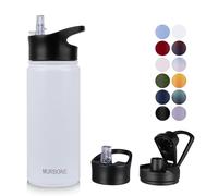 MURBONE Gourde en Acier Inoxydable 500ml(+2 Bouchons) avec Paille Amovible,Bouteille Isotherme Sans BPA Thermos Double Paroi Sous Vide Étanche,anti-fuite,pour le Sport et Voyage