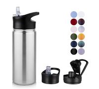MURBONE Gourde en Acier Inoxydable 500ml(+2 Bouchons) avec Paille Amovible,Bouteille Isotherme Sans BPA Thermos Double Paroi Sous Vide Étanche,anti-fuite,pour le Sport et Voyage