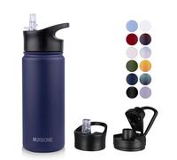 MURBONE Gourde en Acier Inoxydable 500ml(+2 Bouchons) avec Paille Amovible,Bouteille Isotherme Sans BPA Thermos Double Paroi Sous Vide Étanche,anti-fuite,pour le Sport et Voyage