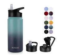 MURBONE Gourde en Acier Inoxydable 500ml(+2 Bouchons) avec Paille Amovible,Bouteille Isotherme Sans BPA Thermos Double Paroi Sous Vide Étanche,anti-fuite,pour le Sport et Voyage
