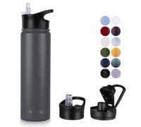 MURBONE Gourde en Acier Inoxydable 750ml(+2 Bouchons) avec Paille Amovible,Bouteille Isotherme Sans BPA Thermos Double Paroi Sous Vide Étanche,anti-fuite,pour le Sport et Voyage