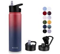 MURBONE Gourde en Acier Inoxydable 750ml(+2 Bouchons) avec Paille Amovible,Bouteille Isotherme Sans BPA Thermos Double Paroi Sous Vide Étanche,anti-fuite,pour le Sport et Voyage
