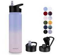 MURBONE Gourde en Acier Inoxydable 750ml(+2 Bouchons) avec Paille Amovible,Bouteille Isotherme Sans BPA Thermos Double Paroi Sous Vide Étanche,anti-fuite,pour le Sport et Voyage