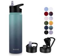 MURBONE Gourde en Acier Inoxydable 750ml(+2 Bouchons) avec Paille Amovible,Bouteille Isotherme Sans BPA Thermos Double Paroi Sous Vide Étanche,anti-fuite,pour le Sport et Voyage