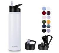 MURBONE Gourde en Acier Inoxydable 750ml(+2 Bouchons) avec Paille Amovible,Bouteille Isotherme Sans BPA Thermos Double Paroi Sous Vide Étanche,anti-fuite,pour le Sport et Voyage