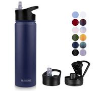 MURBONE Gourde en Acier Inoxydable 750ml(+2 Bouchons) avec Paille Amovible,Bouteille Isotherme Sans BPA Thermos Double Paroi Sous Vide Étanche,anti-fuite,pour le Sport et Voyage