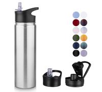 MURBONE Gourde en Acier Inoxydable 750ml(+2 Bouchons) avec Paille Amovible,Bouteille Isotherme Sans BPA Thermos Double Paroi Sous Vide Étanche,anti-fuite,pour le Sport et Voyage