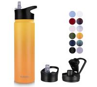 MURBONE Gourde en Acier Inoxydable 750ml(+2 Bouchons) avec Paille Amovible,Bouteille Isotherme Sans BPA Thermos Double Paroi Sous Vide Étanche,anti-fuite,pour le Sport et Voyage