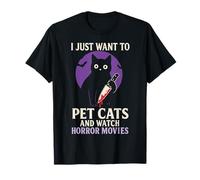 Murder Cat I Just Want to Pet Cats and Watch Horror Movies T-Shirt