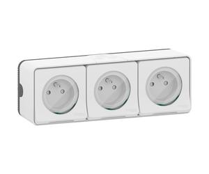 Mureva Styl - Triple PC 2P+T horiz. précâblée - saillie - IP55 - IK08 - blanc - SCHNEIDER ELECTRIC - MUR36039