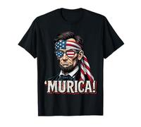 Murica 4th of July Lincoln American Flag Lunettes de Soleil rétro T-Shirt