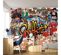 murimage Papier Peint Graffiti 366 x 254 cm Colle Inclus Photo Mural Pierre Coloré Brique Jeunesse Enfants Wallpaper