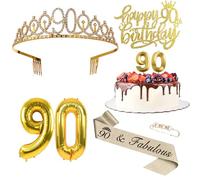 MURISE Décoration d'anniversaire pour fille, écharpe et couronne, décoration de gâteau et bougies, or rose (90 or)