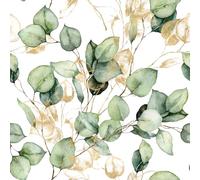 Muriva Feuilles d'eucalyptus Papier peint - Papier peint sur le thème floral/nature - Papier peint moderne pour salon, chambre à coucher, couloir - Vert/Or