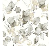 Muriva - Papier peint feuilles d'eucalyptus - Botanique - Blanc, Beige - Papier peint - Préencollé - Fleurs - 10,05 m x 53 cm - 32,155 m² - Naturel/Or