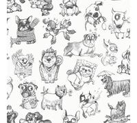 Muriva Papier peint monochrome amusant sur le thème des chiens Pooches en noir et blanc 102577