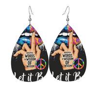 Murmurer Des Paroles De Sagesse Laisse-Le Être Lèvres Hippie Boucles D'Oreilles En Cuir Forme De Goutte Décontractées Boucles D'Oreilles Pendantes Vintage Boucle D’Oreille En Cuir Pour Danse