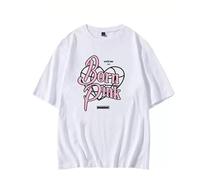 MURQ BLI-NK Album Born Pink Rose T-Shirt Imprimé Merch Haute Streetwear Coton T-Shirt Quotidien(White 1,XL)